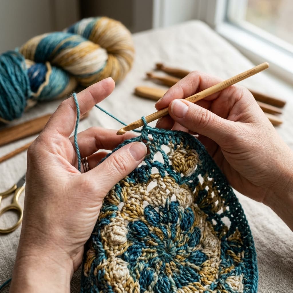 Hands crafting crochet