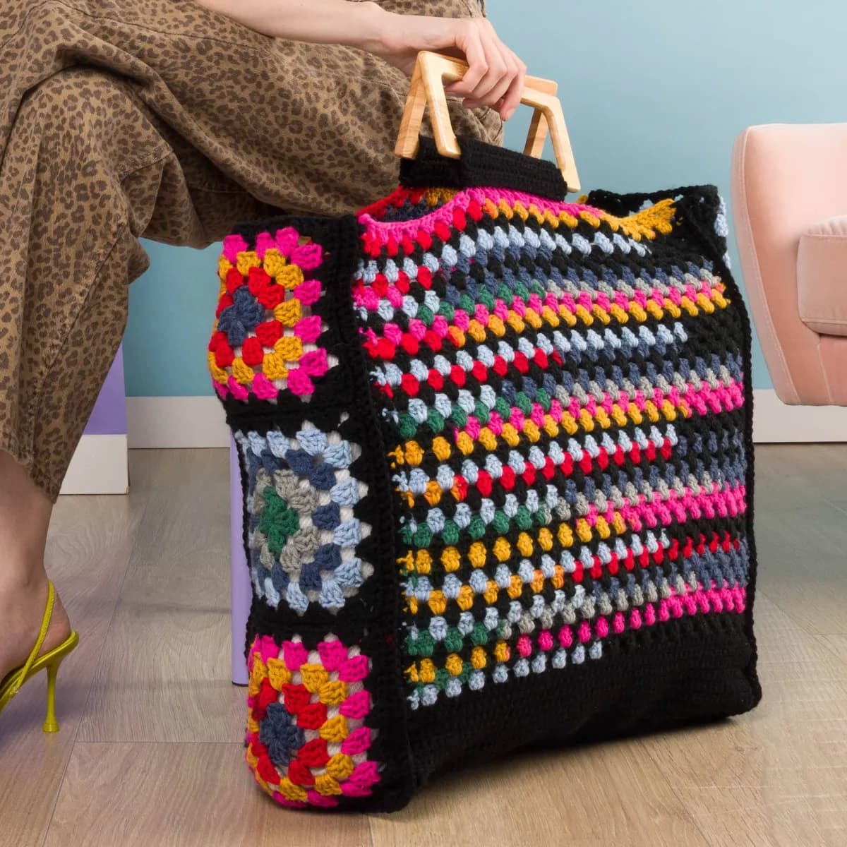 Isabella Crochet Tote Bag with Wooden Handles