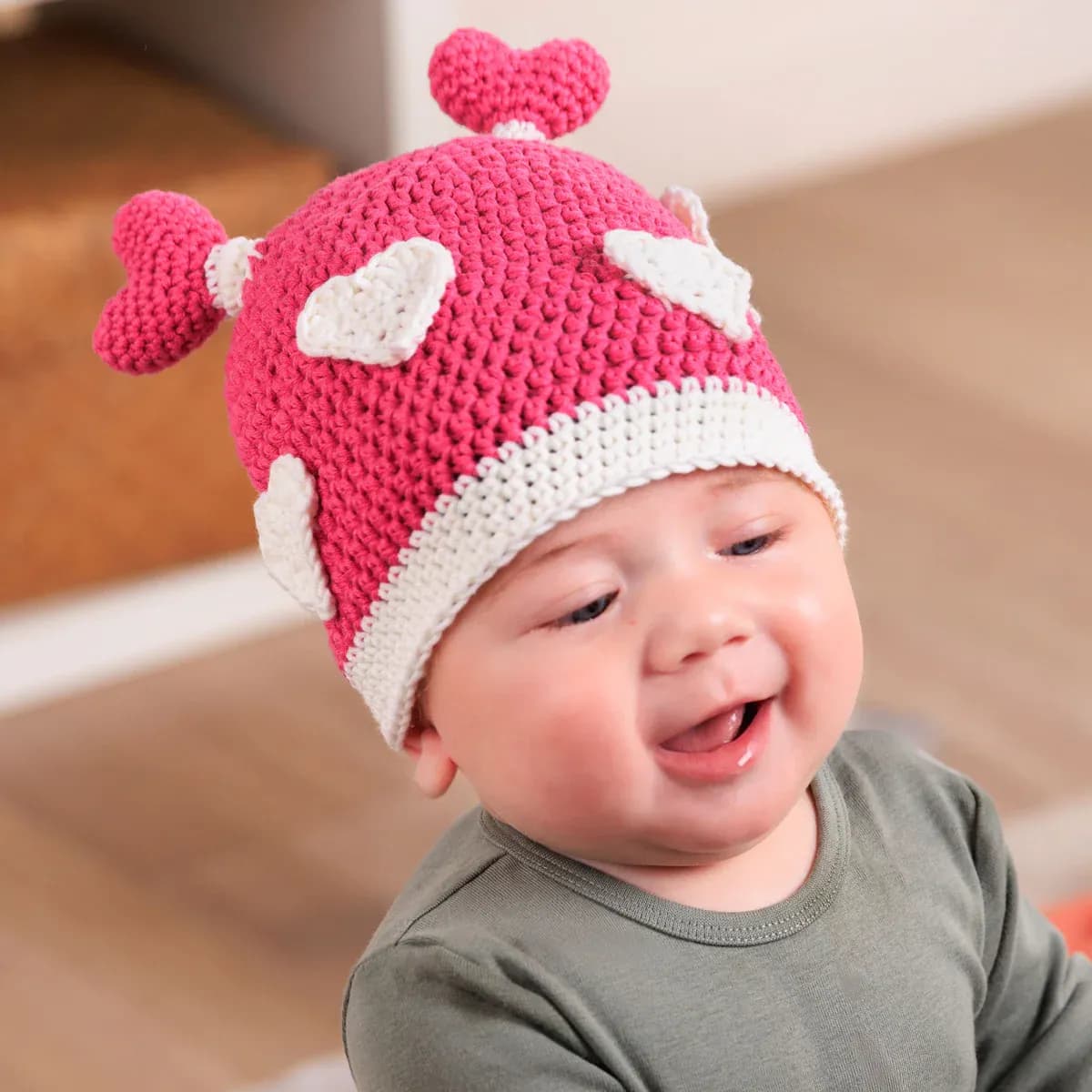Baby Beanie with 3D Hearts
