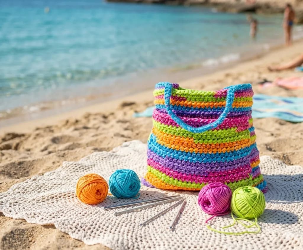 Casual Crochet Tote Bag with Pocket